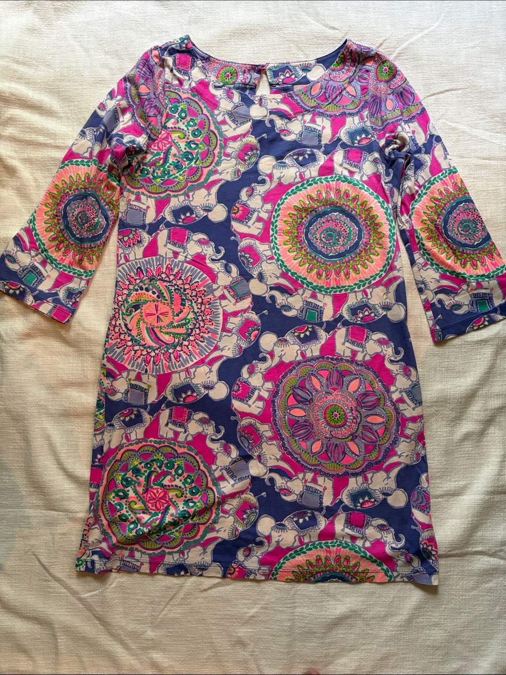 Lilly Pulitzer Navy Shift Dress with Pink & Green Medallion Print